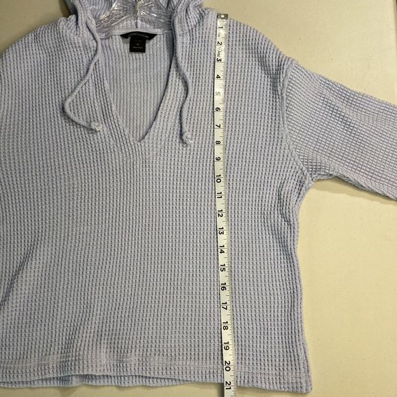 Moda International Womens Baby Blue Long Sleeve Waffle-Knit Hooded Sweater Sz XS - Picture 10 of 12